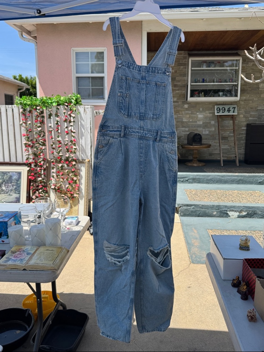 H&M Light Blue Distressed Denim Overalls